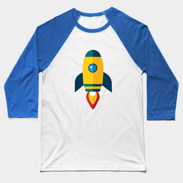 Galactic Sojourn: Retro Rocket Expedition Baseball T-Shirt by Salaar Design Hub